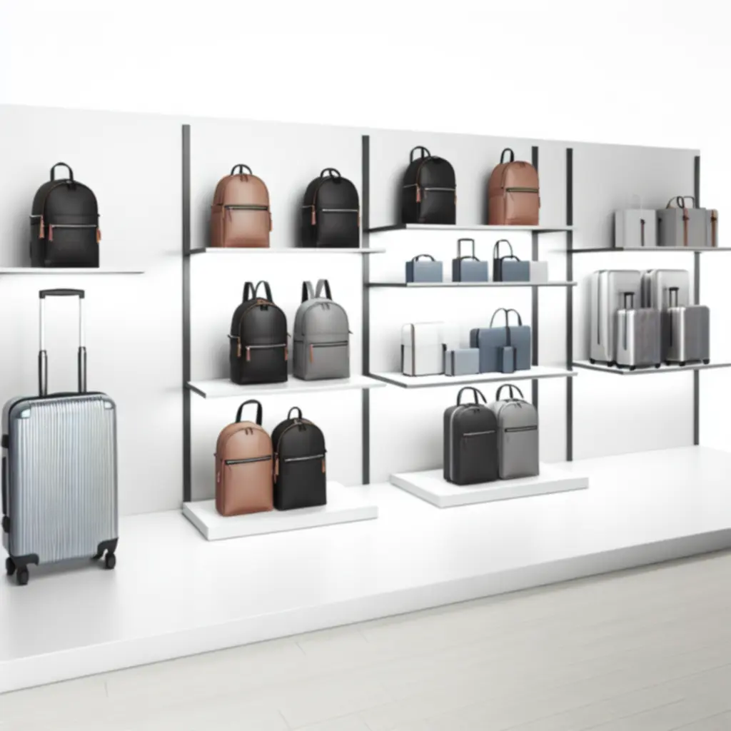 Wyeksponowane produkty podróżne: walizki, plecaki i akcesoria