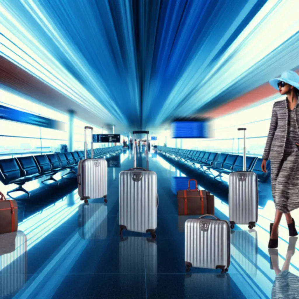 Nowoczesna scena podróżna z walizką i plecakiem na tle lotniska