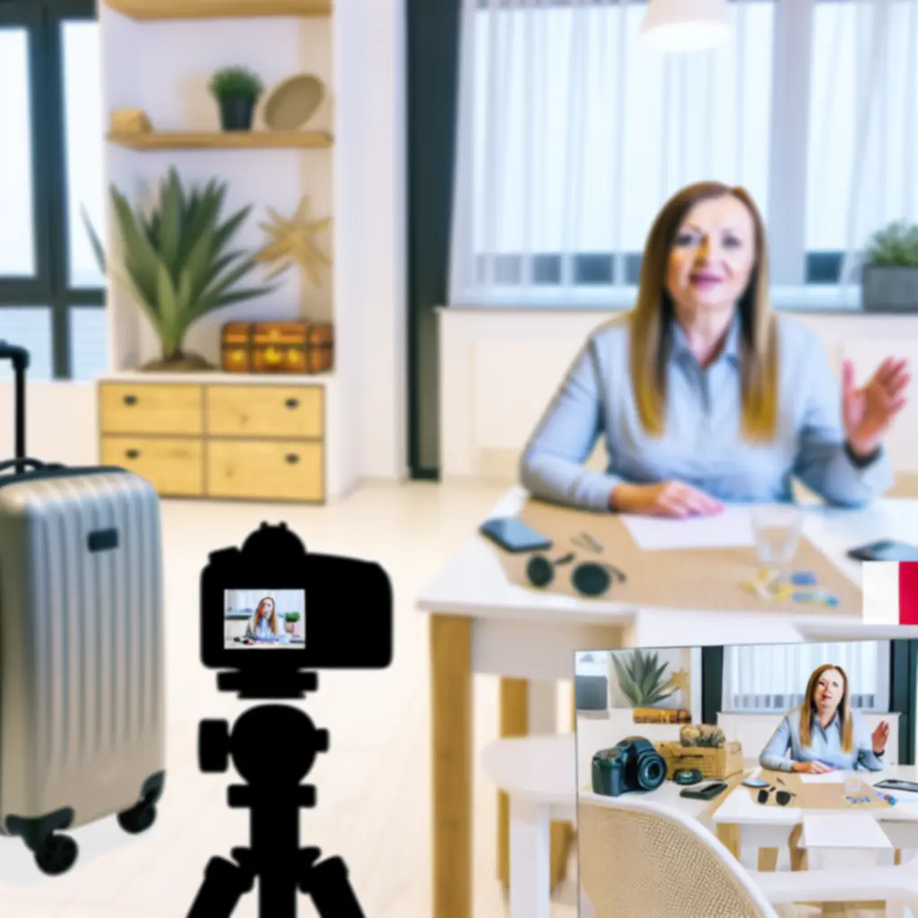 Podróżnik nagrywający wideo-recenzję walizki